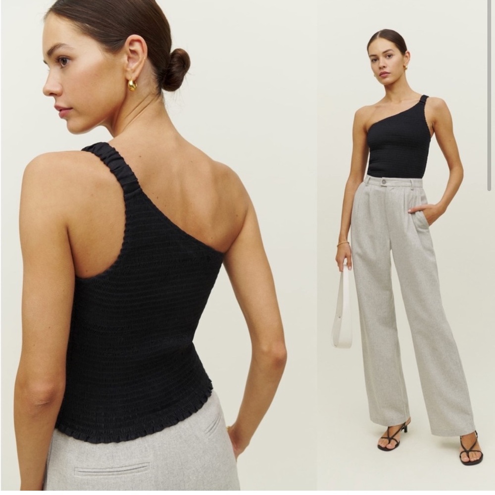 Reformation Holly Ruched One-Shoulder Linen Top NWT